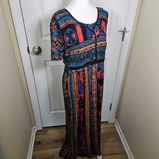 Vintage Carole Little Rayon Midi Dress Sz 8 Tribal Print Fit & Flare 90s