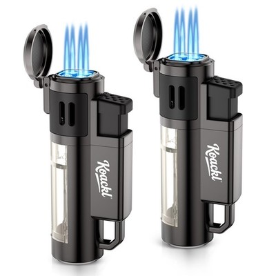 KOACKL Torch Lighter, Refillable Windproof Adjustable Quad Jet Flame Black 