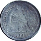 1890 LIBERTY SEATED DIME - 90% SILVER - 17.9 mm - DLS 155