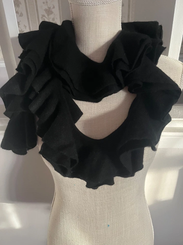 Ralph Lauren 100 % cachemir con volantes bufanda negra 6 pies de largo Foto 3 de 4