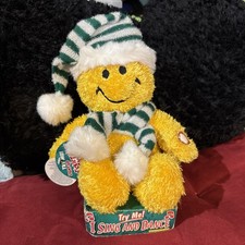 Dan Dee Tickle Wiggle Talking Christmas Smiley Face Plush Green Stripes Hat Toy