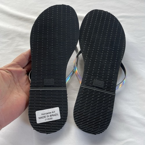 Havaianas Womens Flip Flop Sandals Size 9/10 Unique Strap Metallic Silver Black - Bild 7 von 10