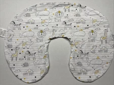 Baby Nursing Boppy Pillowcase Pillow Cover White W/ Animals Print Black Gold