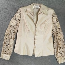 Jovani Blouse Womens 12 Cream Jacket Cutwork Sleeves Beads Rhinestones Buttons
