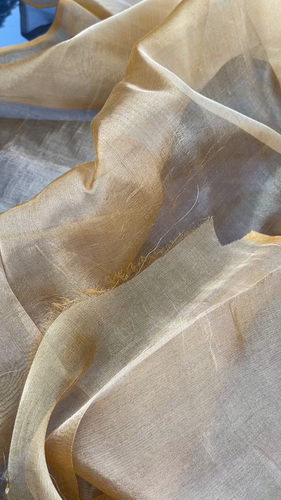 FABULOUS QUALITY SILK METALLIC ORGANZA PLAIN OR SILK TISSUE - BROWN/ GOLD!!! - Video 1 of 1