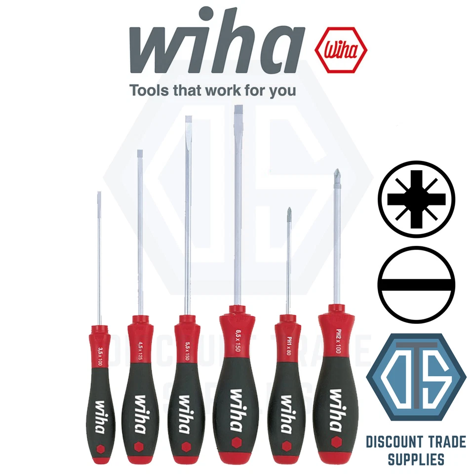 Wiha SoftFinish 6 Piece Pozi Slotted Screwdriver Set 07153 Joiner Mechanic