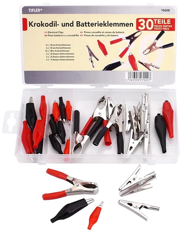 Tifler Pinzas Cocodrilo, 30 Piezas en Juego, 6 Modelos, Batería Pinzas Cocodrilo