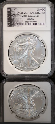 2011 American Silver Eagle S $1 NGC MS69  Eagle 25th Anniversary Silver Label