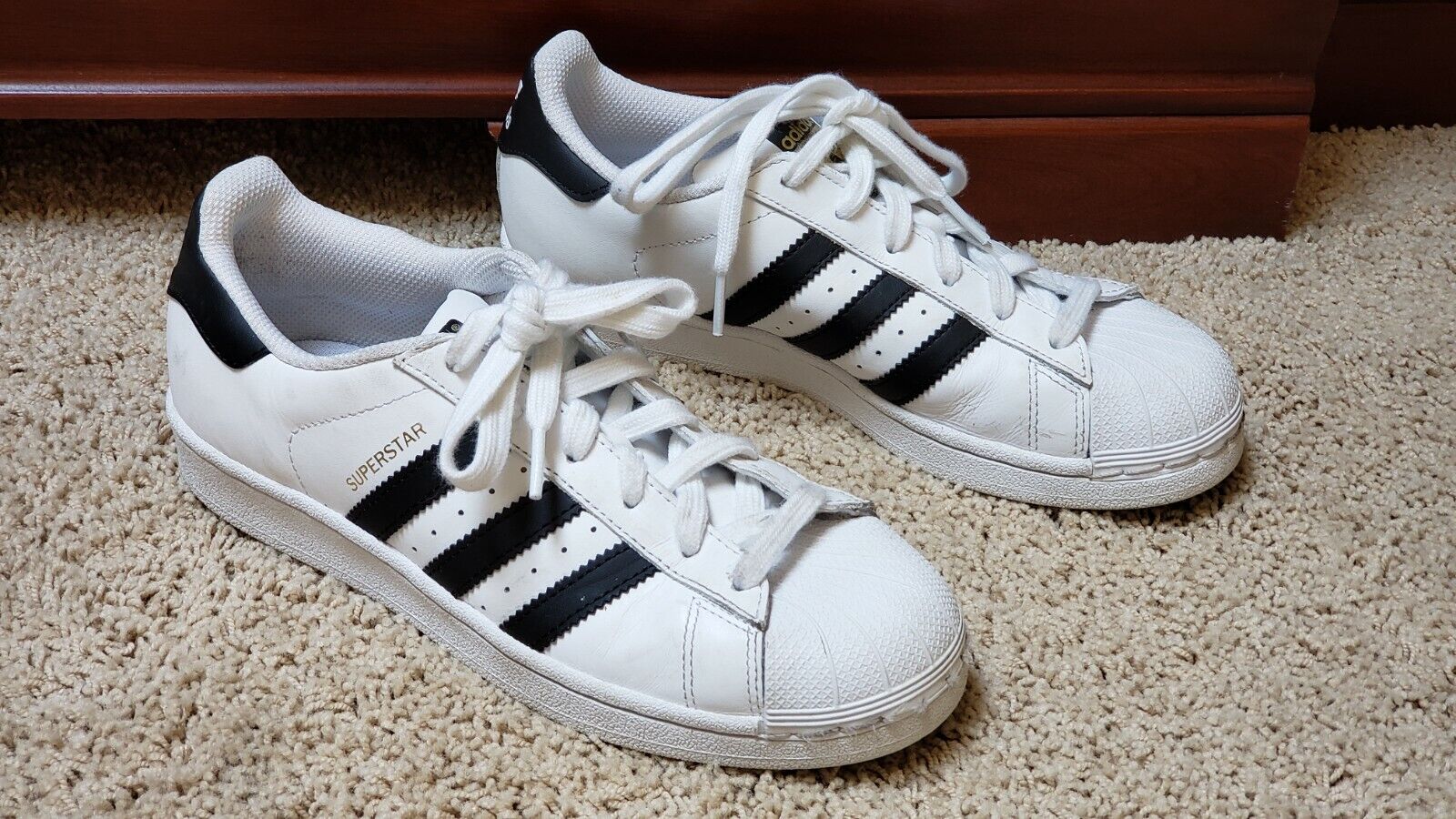 Adidas Superstar La Marque Aux 3 Bandes White Black Men's Sz.5.5 |