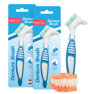 PRISTINE GLEAM 2pk Denture Brush Cleaner Toothbrush Double Sided Cleaning Brushes False Teeth
