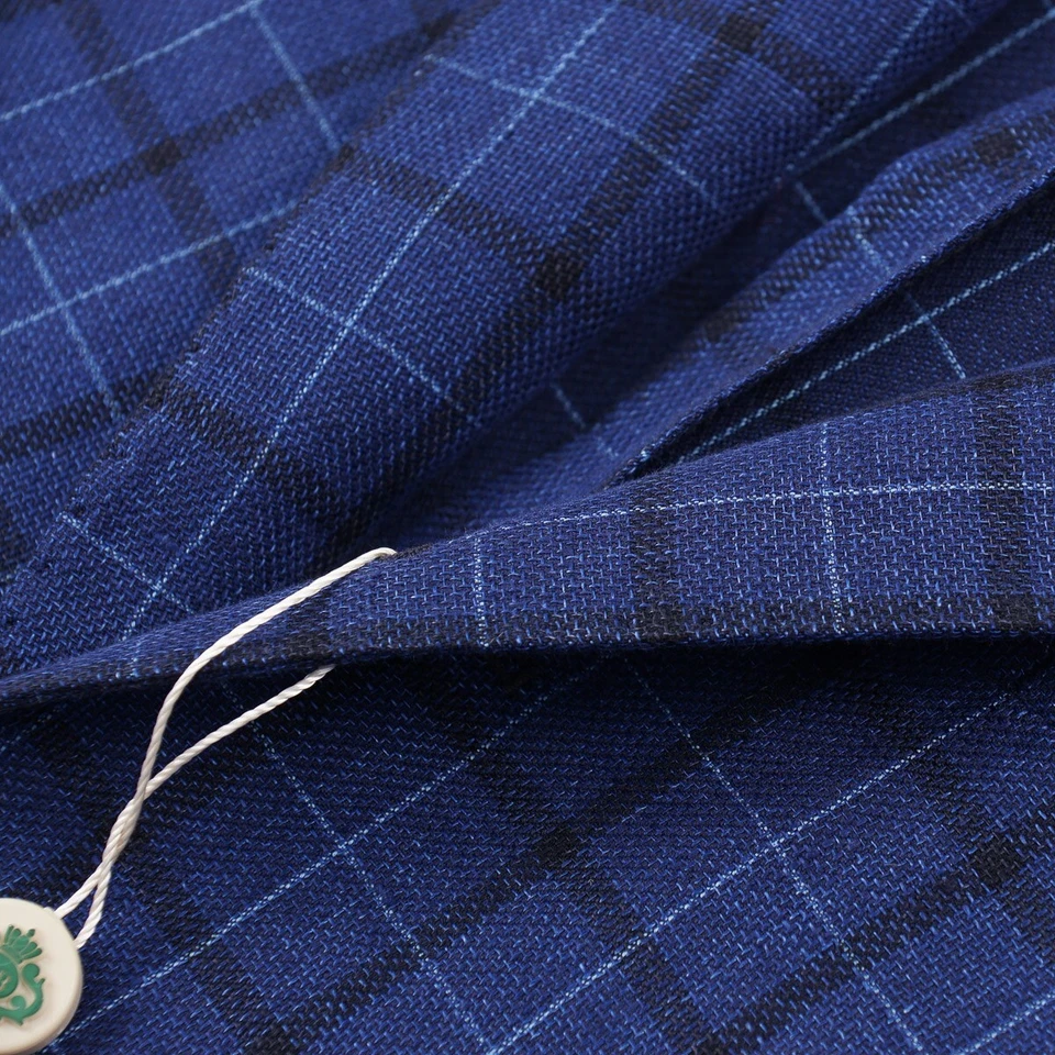 Abrigo deportivo Luigi Borrelli ajustado azul a cuadros lino-seda-lana 38R (UE 48) NUEVO CON ETIQUETAS Foto 4 de 4