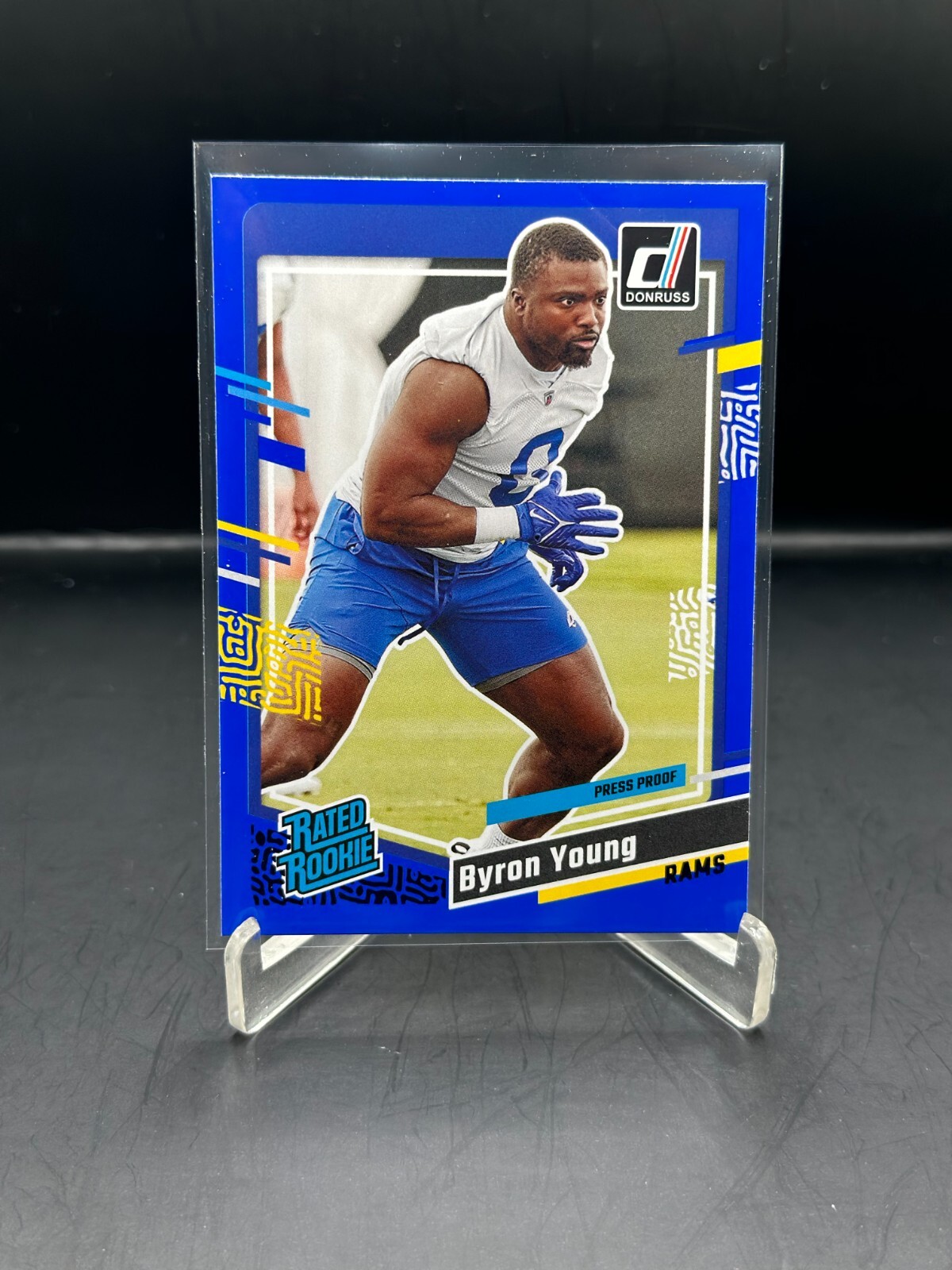 2023 Panini Donruss Byron Young Rated Rookie Press Proof Blue #355 Rams