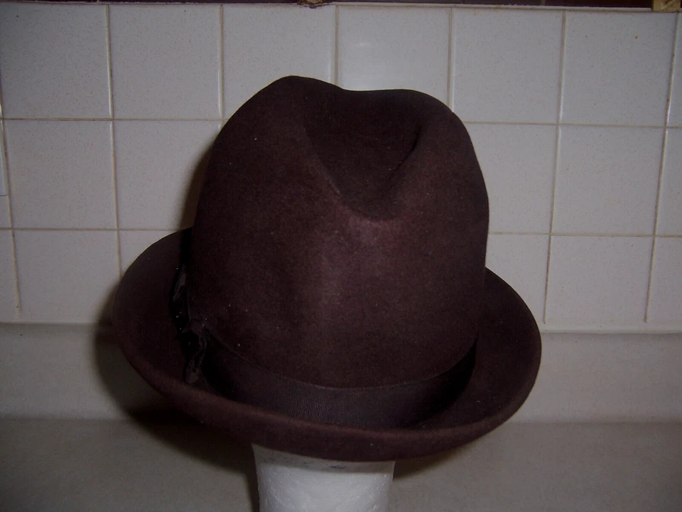 Sombrero Fedora Vintage Cavanagh Para Hombre Marrón Oscuro Nueva York Talla 7 1/4 Foto 4 de 4