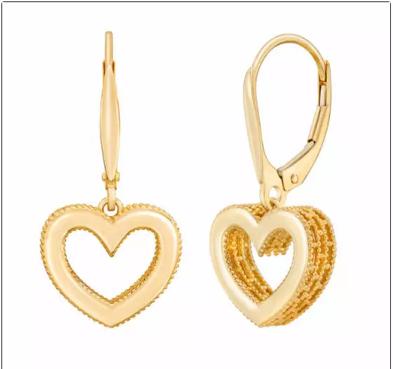 14kt Yellow Gold Heart Earrings Made in Italy eBay