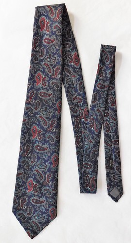 Paisley pattern tie blue polyester made in Britain vintage 1980s - Picture 2 of 3
