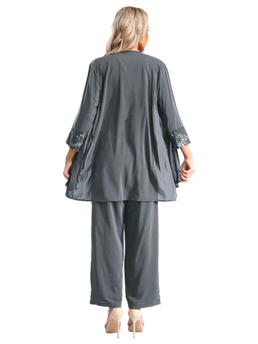 Womens 3 Piece Chiffon Pant Suits Tank Top Cardigan and Pants Evening Outfits - Picture 82 of 95