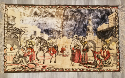 Vintage Tapestry Arabian Street Scene Merchant Velvet Velour