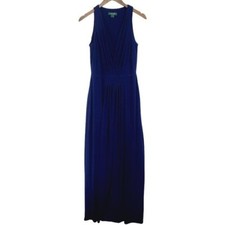 Lauren Ralph Lauren Wrap Maxi Dress Size 6 Sleeveless Stretched Navy Blue