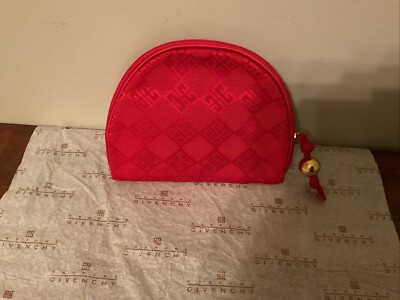 VTG Givenchy logo COSMETIC Bag/CLUTCH Red mini petite half moon NEW