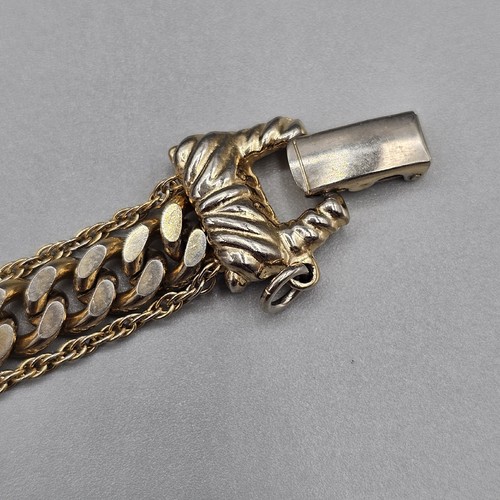 Vintage Goldette Triple Chain Bracelet Light Gold Tone 7.25" Damage Safety Chain - Imagen 4 de 9