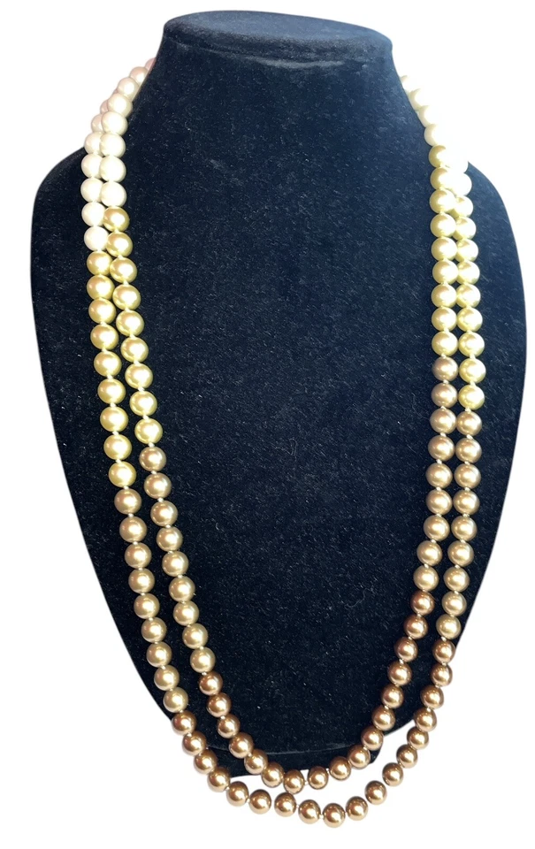 "Collar Carolee 34"" Dos Hilos Imitación Perla Anudada Ombre Corazón Cierre Cuelga" Foto 4 de 4