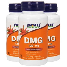 NOW Foods DMG, 125mg 3X100 Veg Caps N-Dimethyl Glycine Pangamic Amino Acid