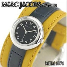 NEW MARC JACOBS SILVER,VINTAGE YELLOW+ BLACK 2 TONE LEATHER BAND WATCH-MBM1071