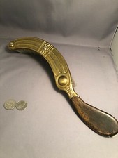 Vintage antique arts and crafts brass clothing brush wood Handle