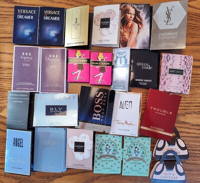 Lot Of 25 Samples. Versace, Paco Rabanne, Guerlain, Yves Saint Laurent, Asprey..