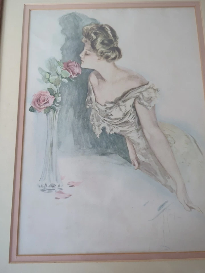 Impresión artística de bellezas americanas enmarcada por Harrison Fisher Girl Smells Roses 13x16 Foto 2 de 4