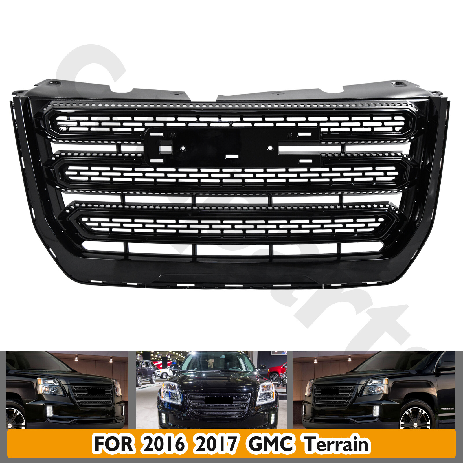 For 2016 2017 GMC Terrain SLE Front Bumper Grille Assembly Gloss Black Trim