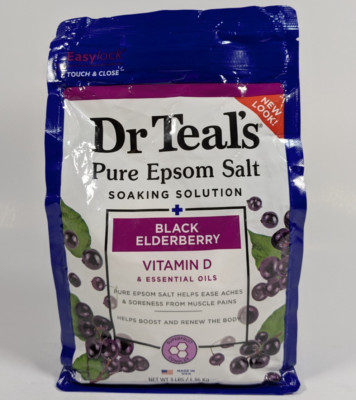 Dr Teal's Pure Epsom Salt Soaking Solution Black Elderberry + Vitamin D 3 lb Bag