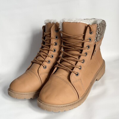 Womens Olivia Miller Faux Fur Fold Over Cuff Ankle Boots US Size 7.5 Tan