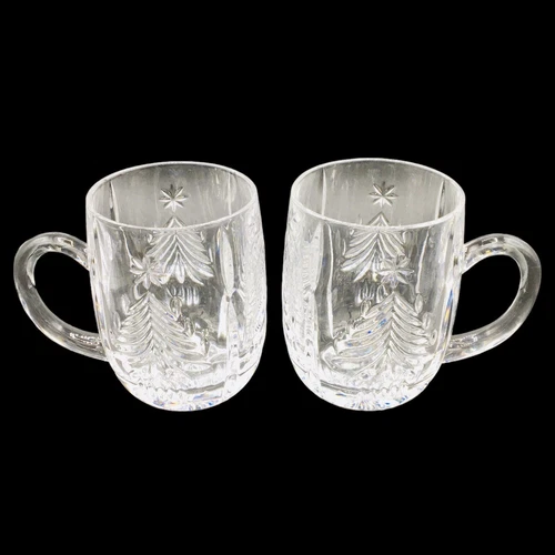 Mikasa Christmas Tree Holiday Coffee Tea Mugs Cups (2) Clear Heavy Cut Crystal