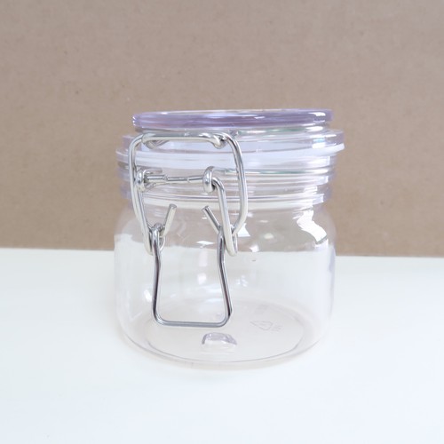 Clear Hard Plastic Round Bottom Kitchen Jars w/ Clasp Holds 6.5oz (6-Pack) - Picture 3 of 3