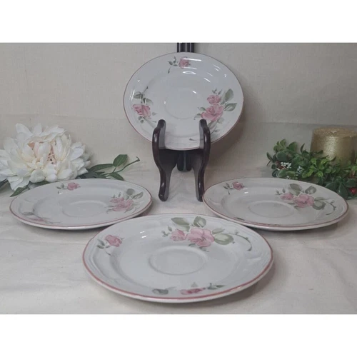 Gibson China Roseland Pink Roses Saucers  Set of 4 Retired Vintage EUC