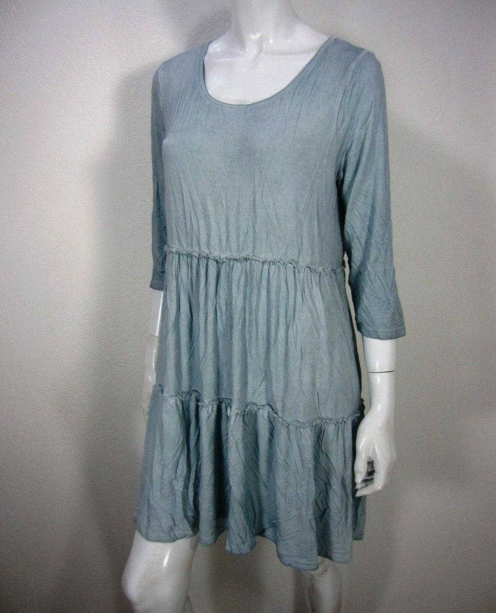 ANDREE By Unit NWT Long sleeve Dress Size L Large Blue scoop neck Causal  Comfort