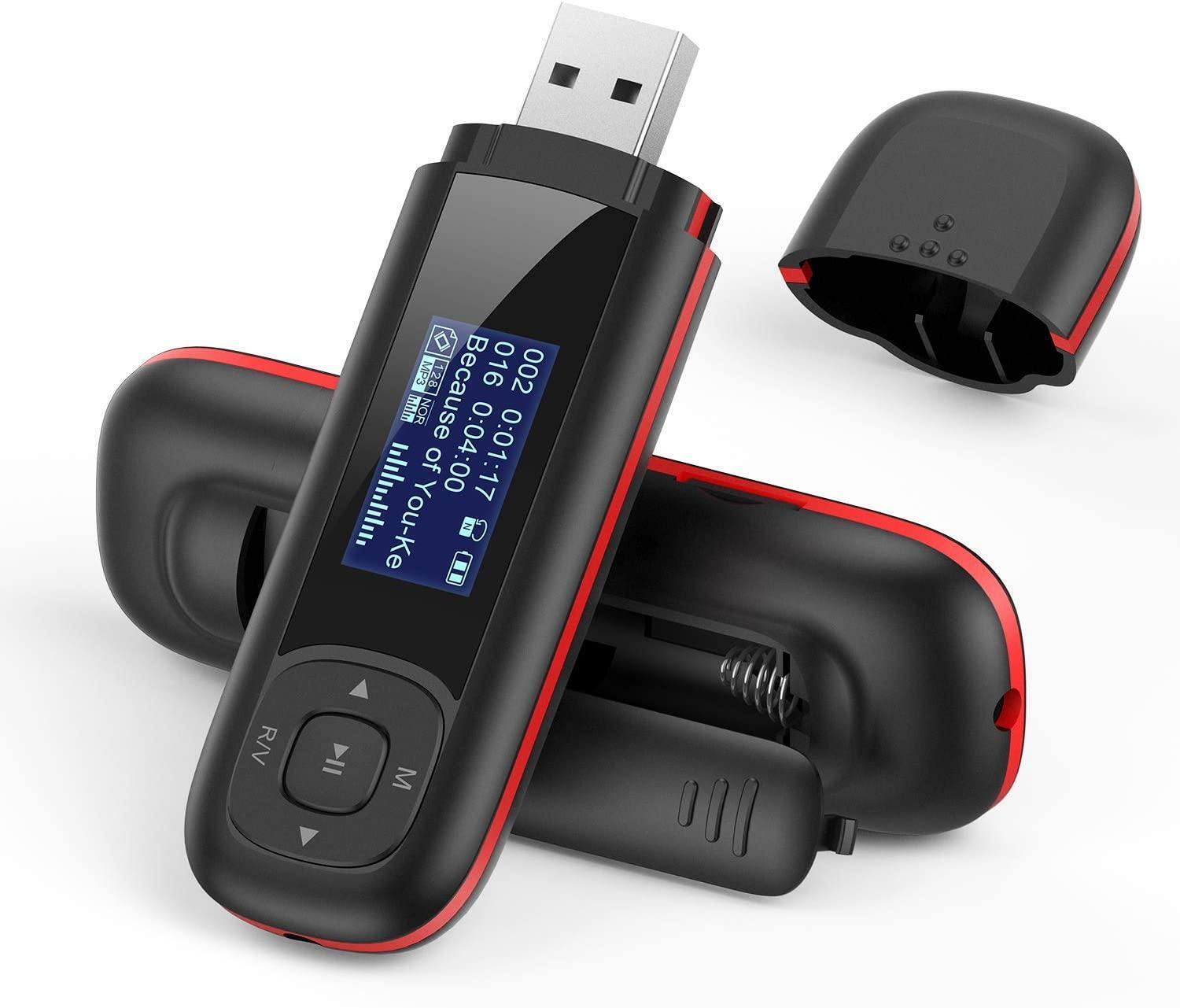 AGPTEK 8GB Tragbare USB MP3 Player 1 Zoll LCD Display USB Stick Mit FM Aufnahme