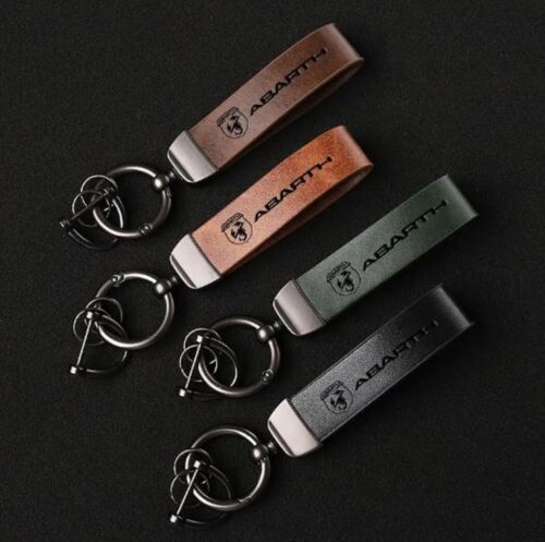 Genuine Leather Key Chain Keyring Horseshoe Engraved Abarth Logo - Foto 2 di 12