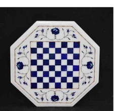 12" Chess Board white Marble chess Table Top inlay lapis decor home room