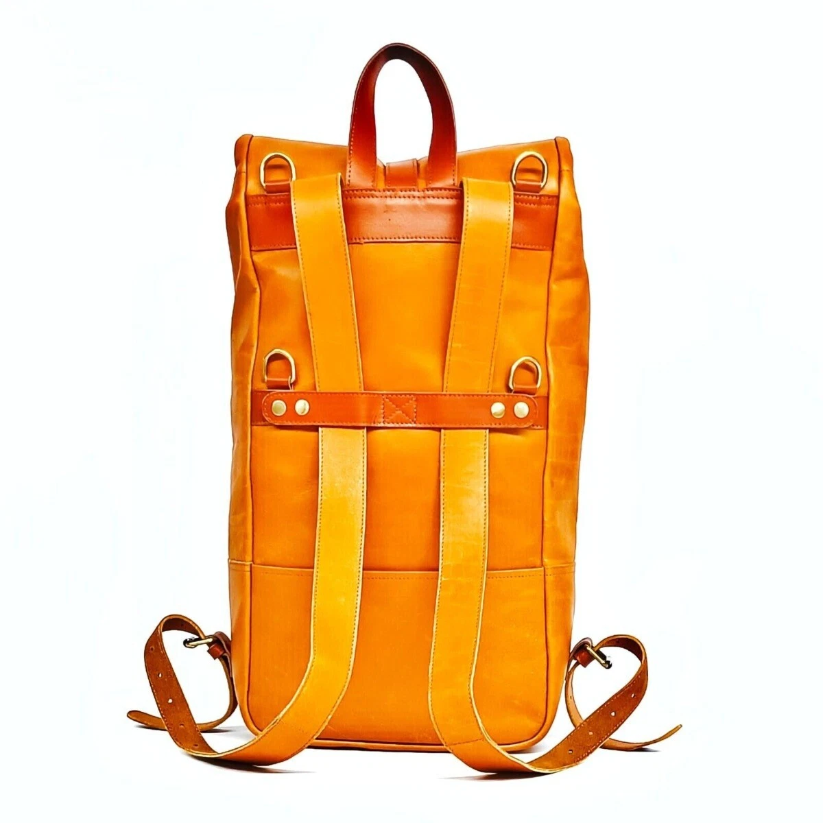 Roll Top Pannier Saddle Leather Backpack Tan For Universal Motorcycle