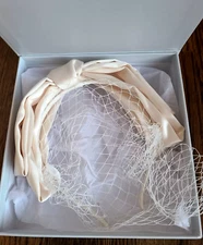 Kristin Ess Veil Headband Ivory Satin Classic Bridal Vintage Inspired Preppy NIB