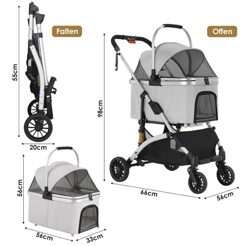 Hundewagen Hundebuggy Katzen Pet Stroller mit 4 Rädern 360° klappbar Oxford 40kg - Bild 20 von 52