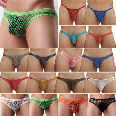 Men T-back Briefs Underwear Thong G-string Panties Mesh See-through Sexy Pouch 