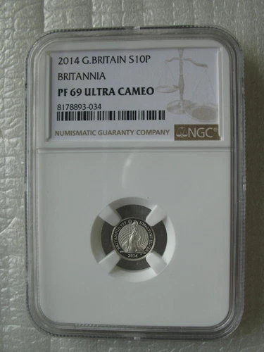 Great Britain UK 10 Pence 2014 Silver Proof Coin Britannia 1/20OZ NGC PF69
