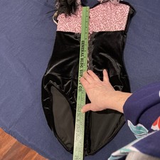 Weissman Pink Sequin Black Velvet Dance Costume / Leotard Halter Style, Size SA