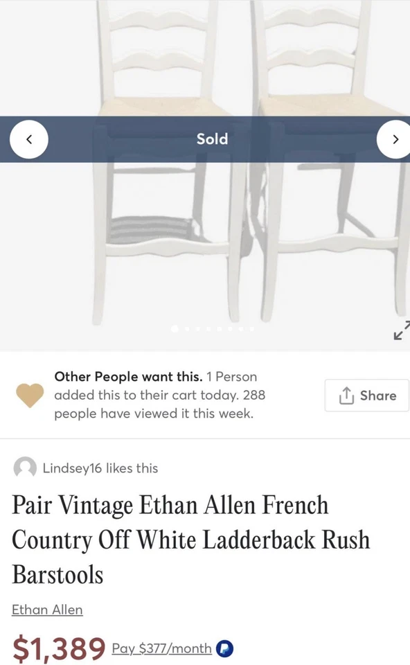 老式Ethan Allen法国乡村梯背柜台椅两件套 — 第 2/3 张图片