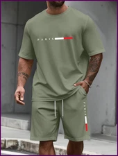 Men's Tracksuit 2 Piece ​O-neck Short Sleeve Shirt Shorts Set Men's Running Suit
