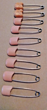 Vintage Novelty Diaper Cloth Pins Safety Pins Set Of 9 PINK  2 BUNNIES