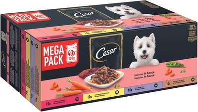 Cesar Selektion Sauce Premium Hunde Nassfutter im Beutel, 4 Varietäten, 40x100g